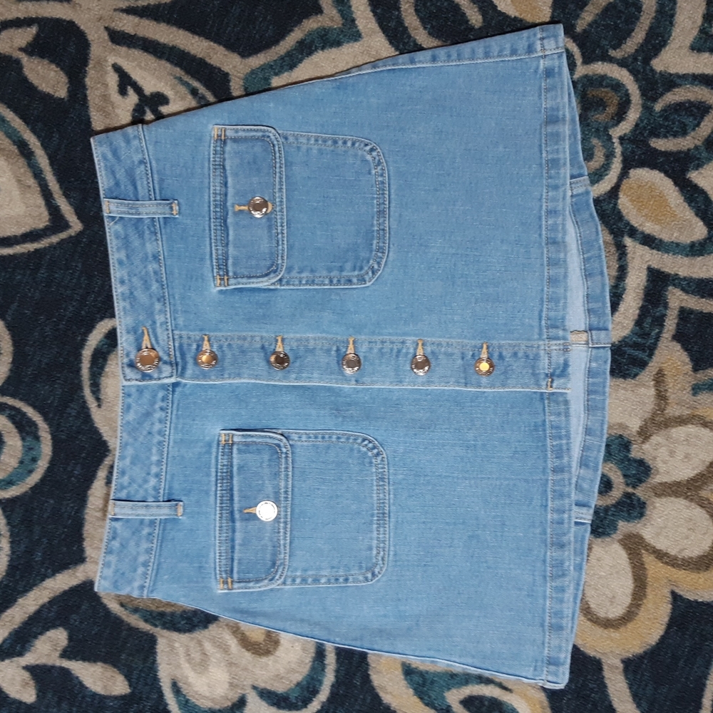 American eagle high rise button front jean mini skirt